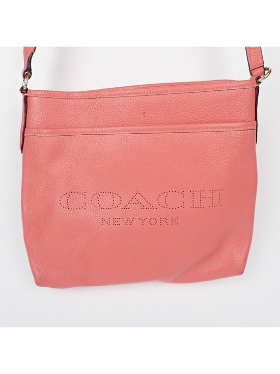 Coach Handbags - Coach Coral Perforated Pebble Leather File Crossbody Bag Purse Zip 91167